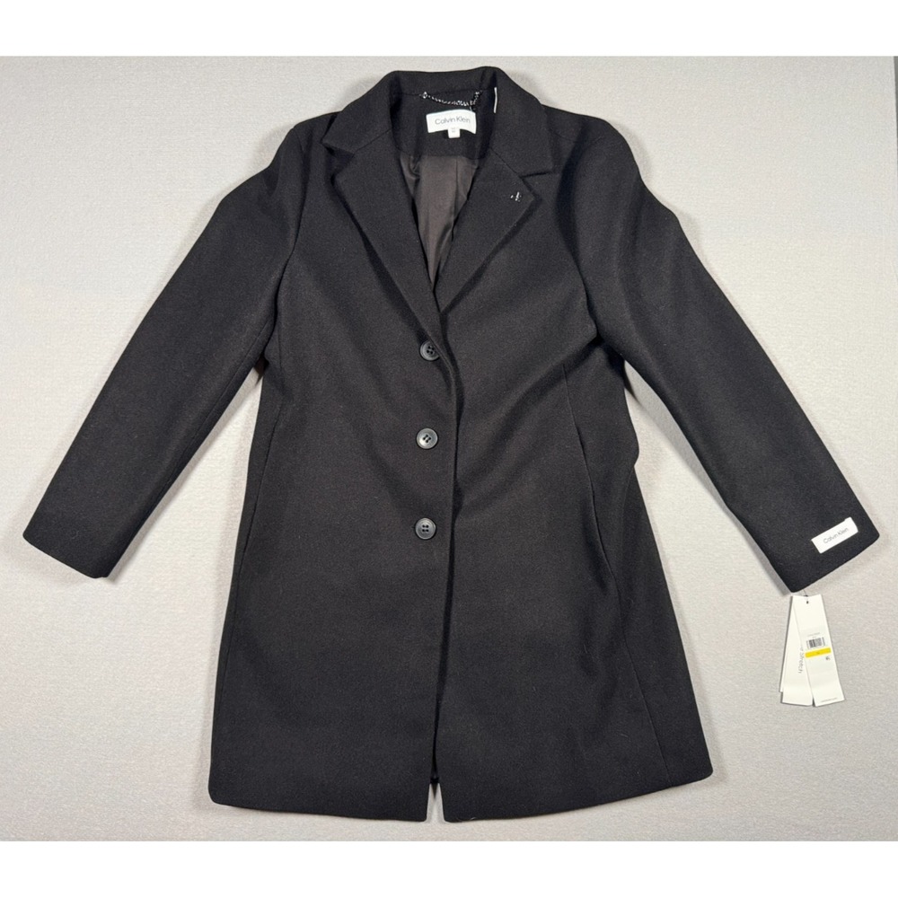 Calvin Klein Women's 3 Button Mid Length Coat - Black - Size Medium - NEW W/Tags